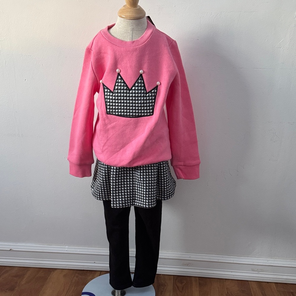 Pink and Black Kids Matching Set with Crown Design